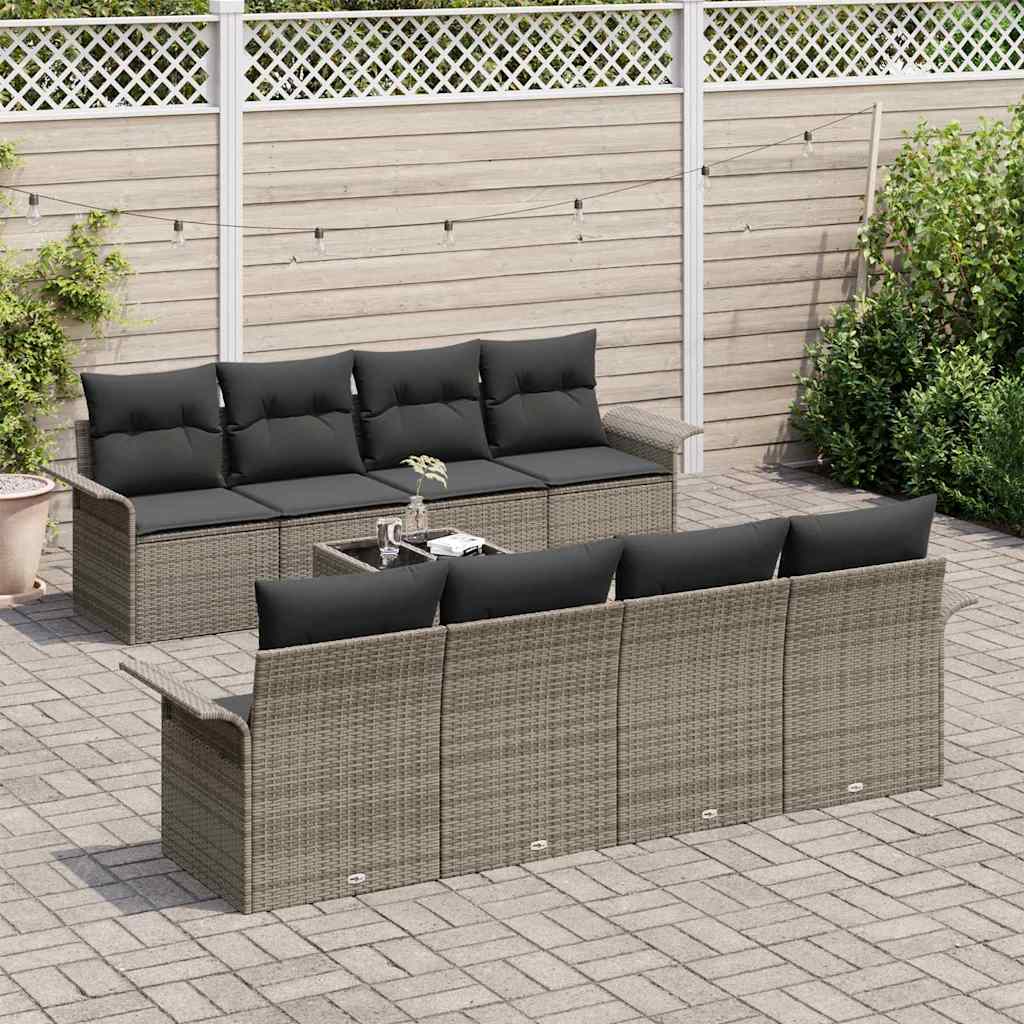 Tuin Sofa Set 9 st 8-Aantal zitplaatsen Grijs poly rattan