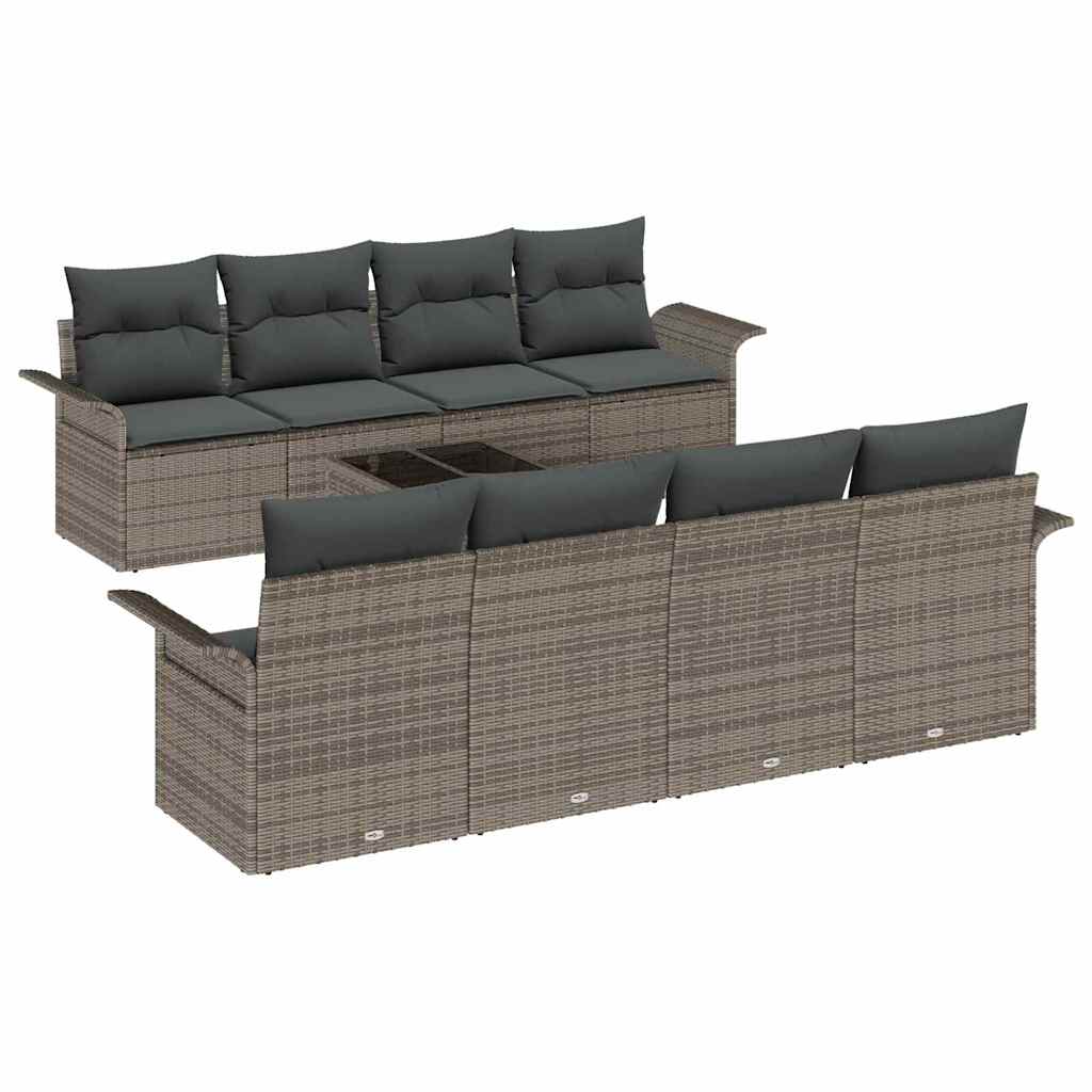 Tuin Sofa Set 9 st 8-Aantal zitplaatsen Grijs poly rattan