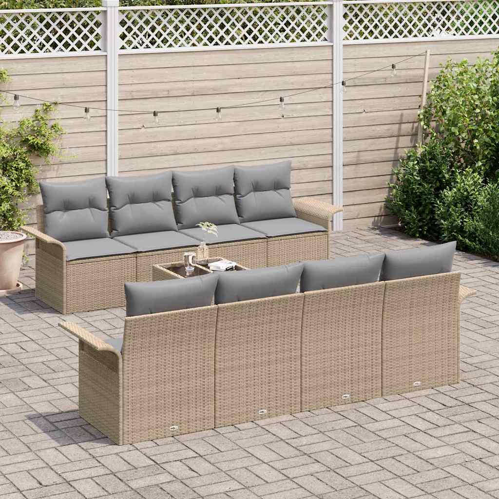 Tuin Sofa Set 9 st 8-Aantal zitplaatsen Beige en Grijs