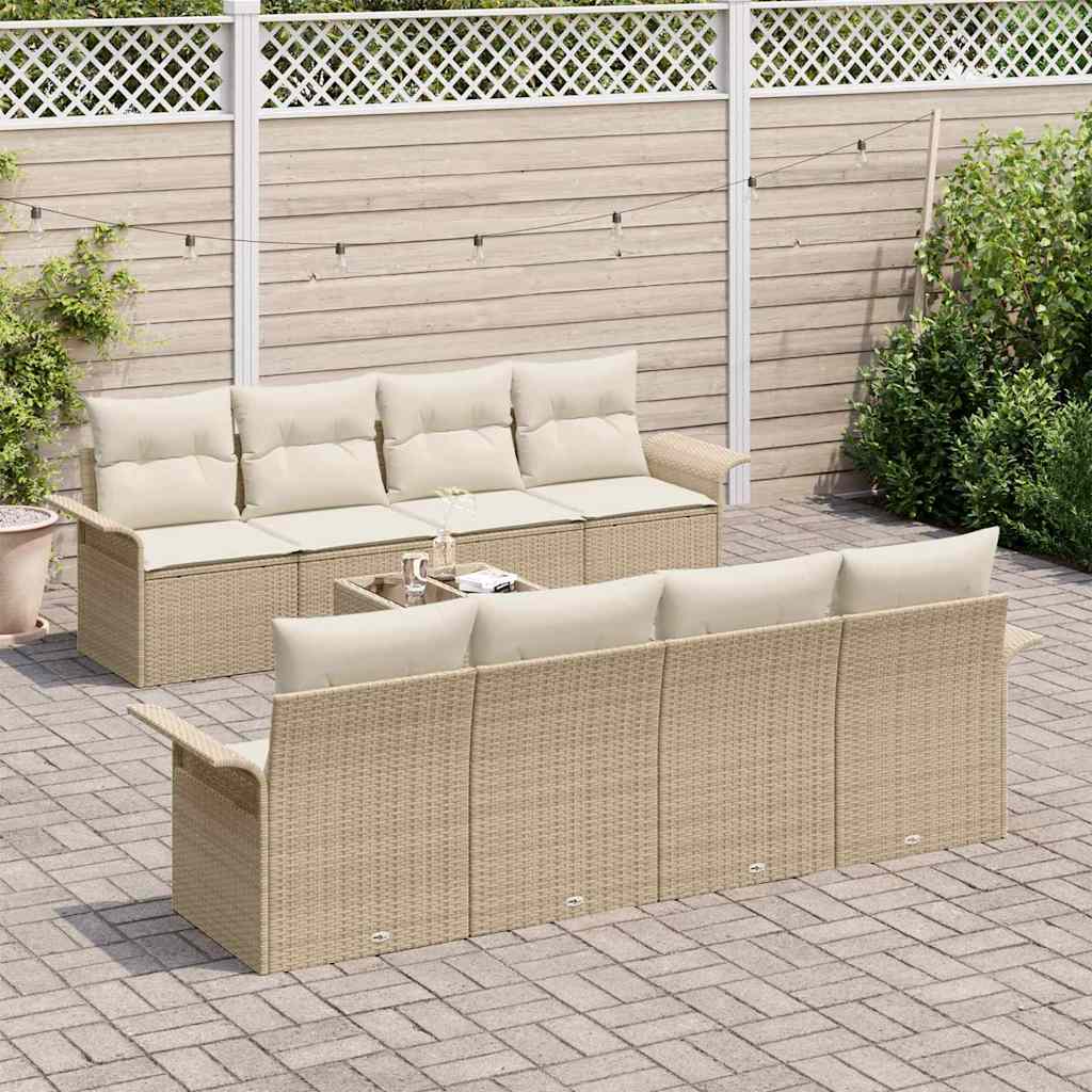 Tuin Sofa Set 9 st 8-Aantal zitplaatsen Beige en Crème