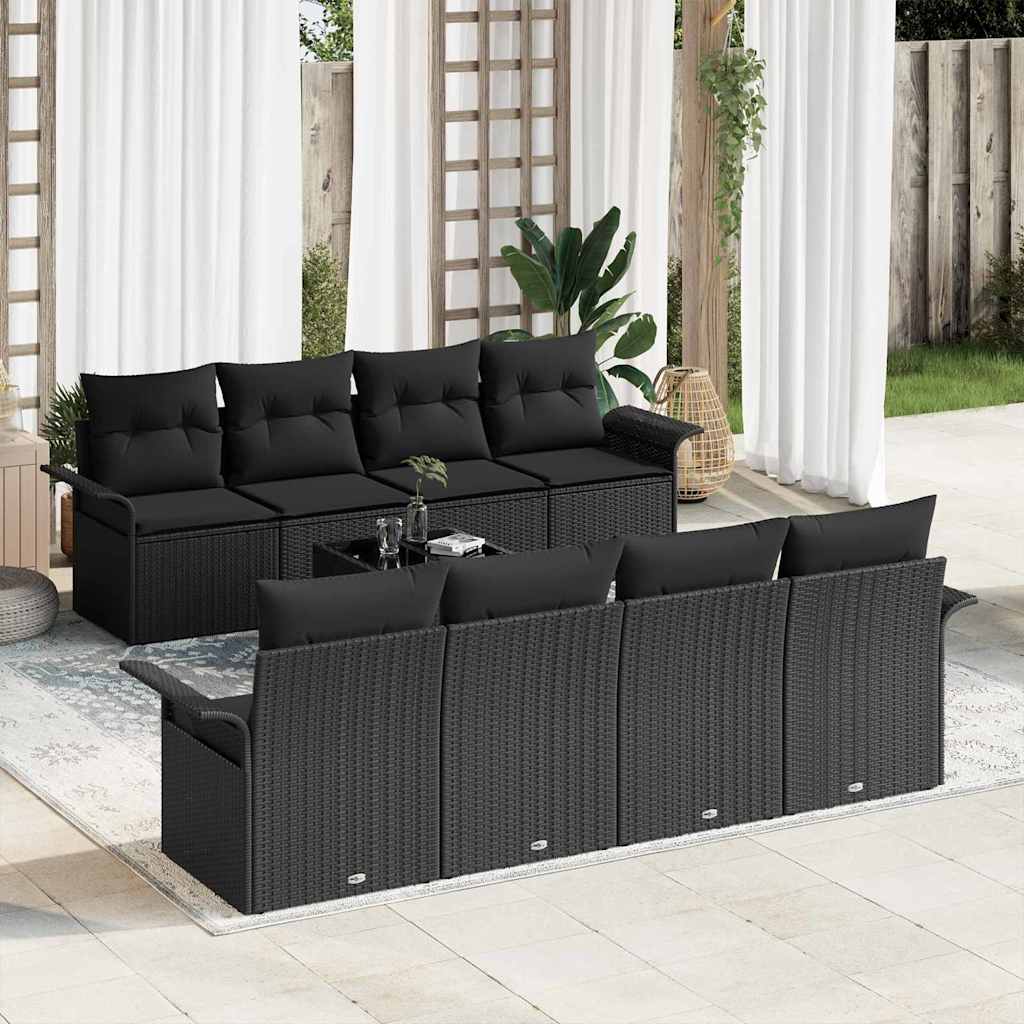 Tuin Sofa Set 9 st 8-Aantal zitplaatsen Zwart poly rattan