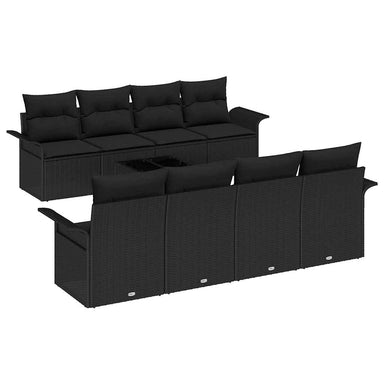 Tuin Sofa Set 9 st 8-Aantal zitplaatsen Zwart poly rattan