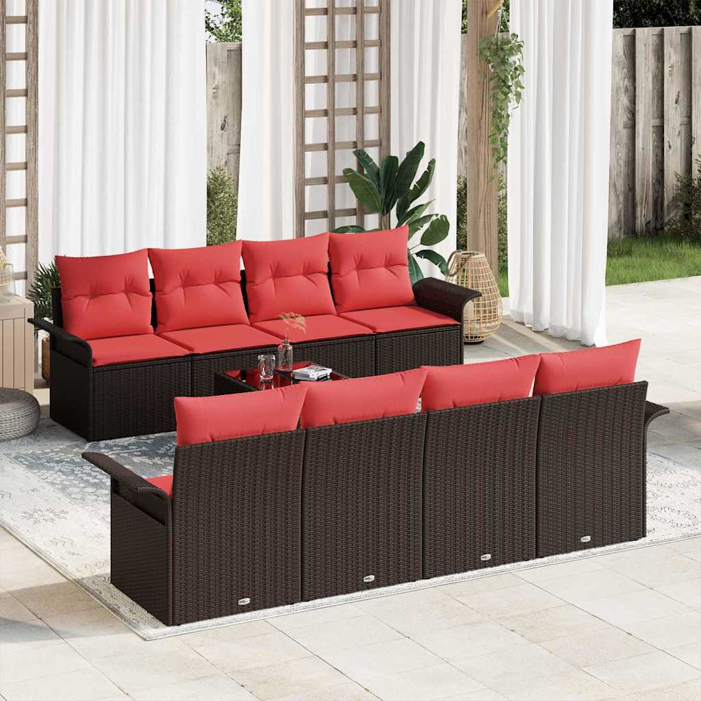 Tuin Sofa Set 9 st Beige en Rood poly rattan