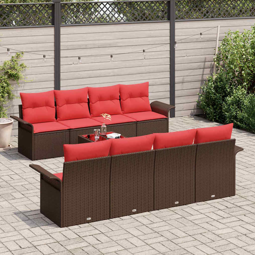 Tuin Sofa Set 9 st Beige en Rood poly rattan