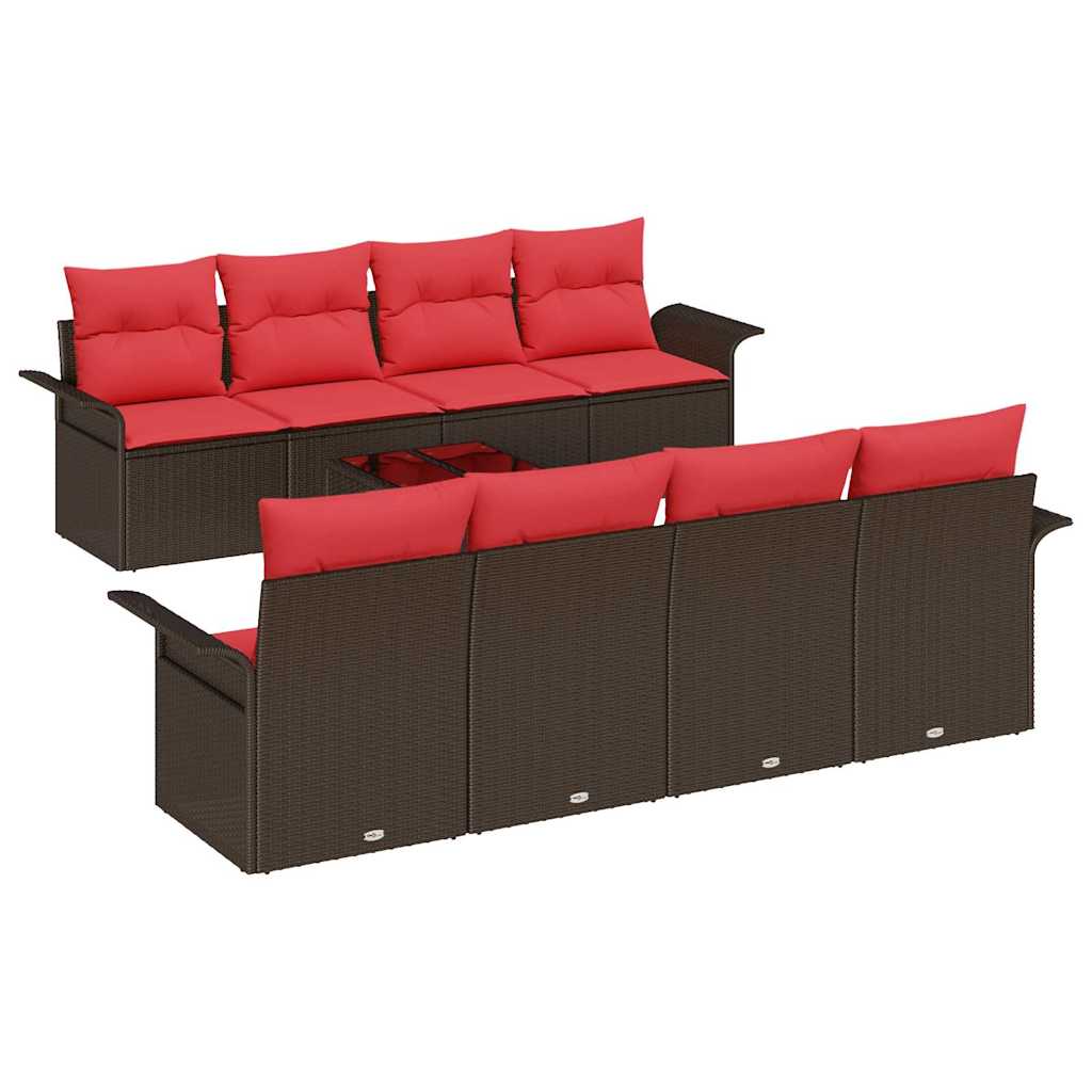 Tuin Sofa Set 9 st Beige en Rood poly rattan