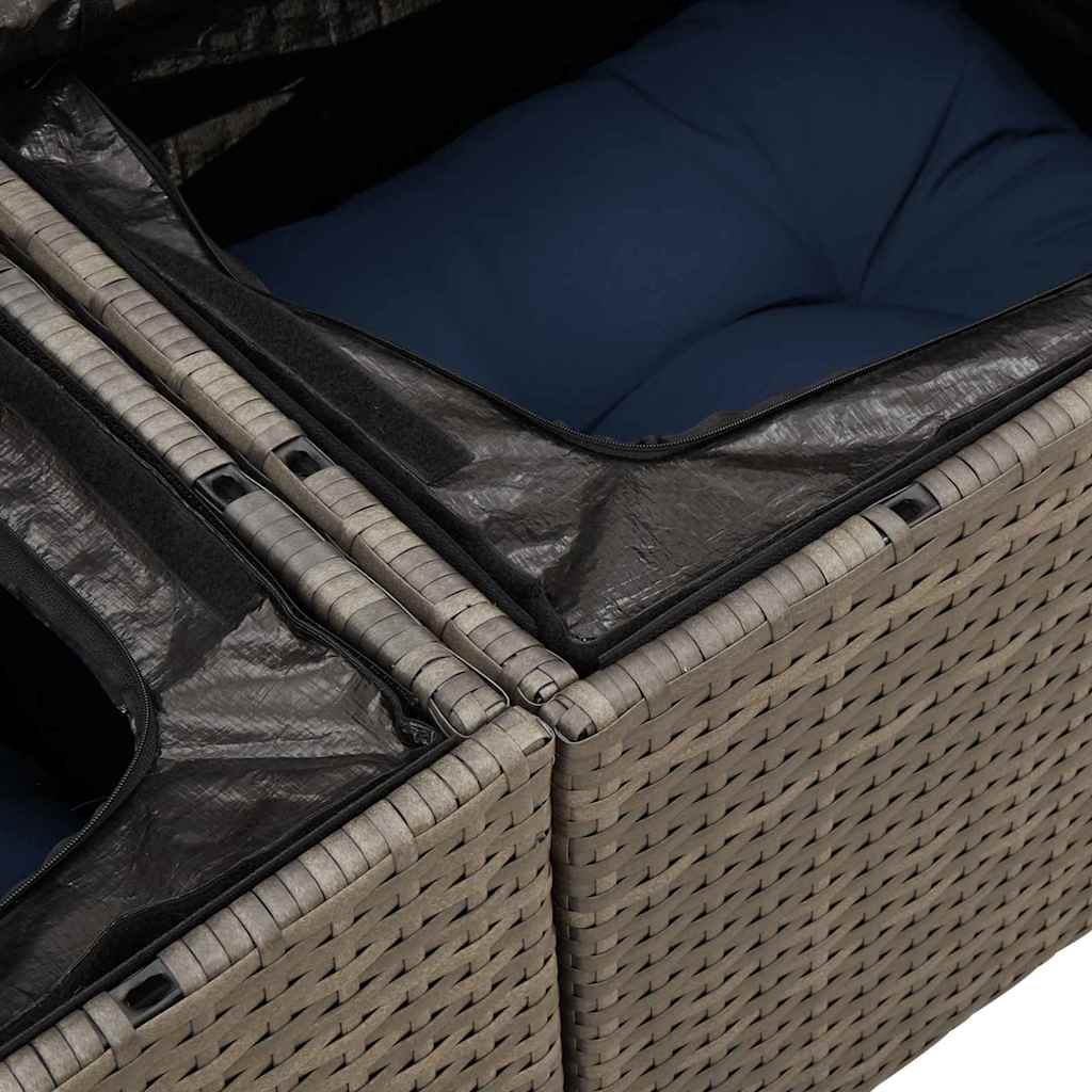 Tuin Sofa Set 9 st Grijs en Marineblauw poly rattan