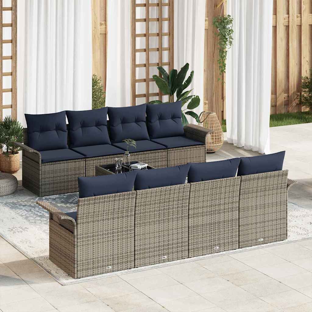 Tuin Sofa Set 9 st Grijs en Marineblauw poly rattan