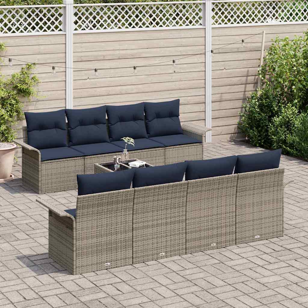 Tuin Sofa Set 9 st Grijs en Marineblauw poly rattan