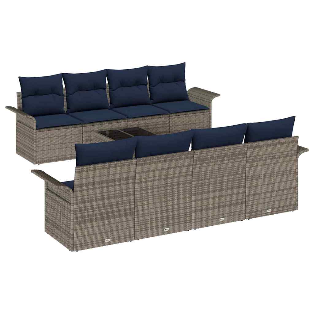 Tuin Sofa Set 9 st Grijs en Marineblauw poly rattan