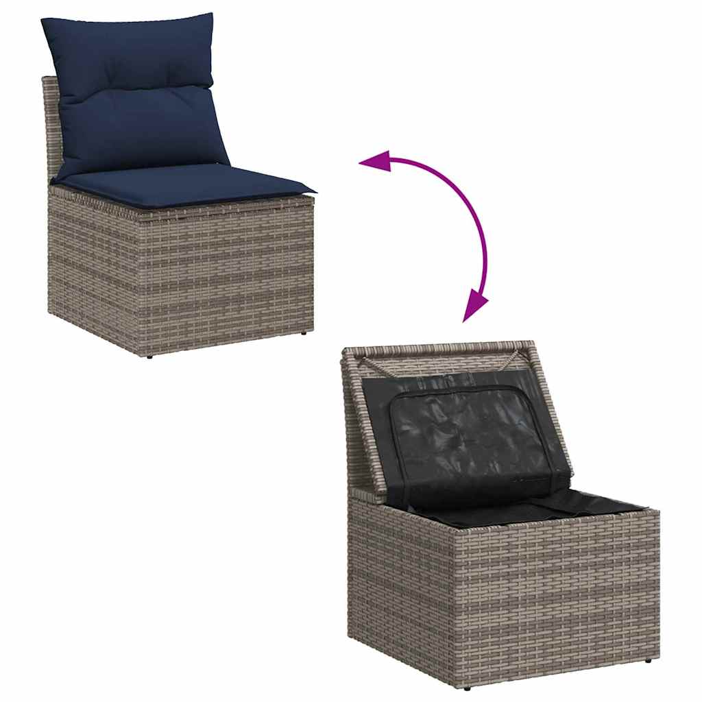 Tuin Sofa Set 9 st Grijs en Marineblauw poly rattan