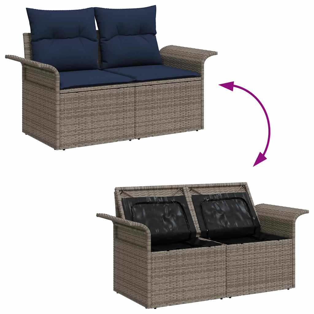 Tuin Sofa Set 9 st Grijs en Marineblauw poly rattan