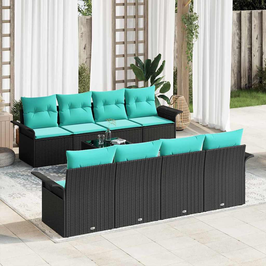 Tuin Sofa Set 9 st Zwart en Turquoise poly rattan