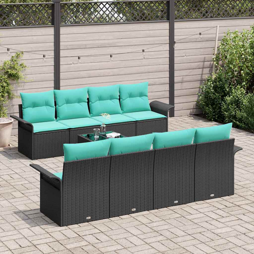 Tuin Sofa Set 9 st Zwart en Turquoise poly rattan