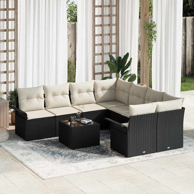 Tuinbankenset 9 st Zwart en Crème poly rattan