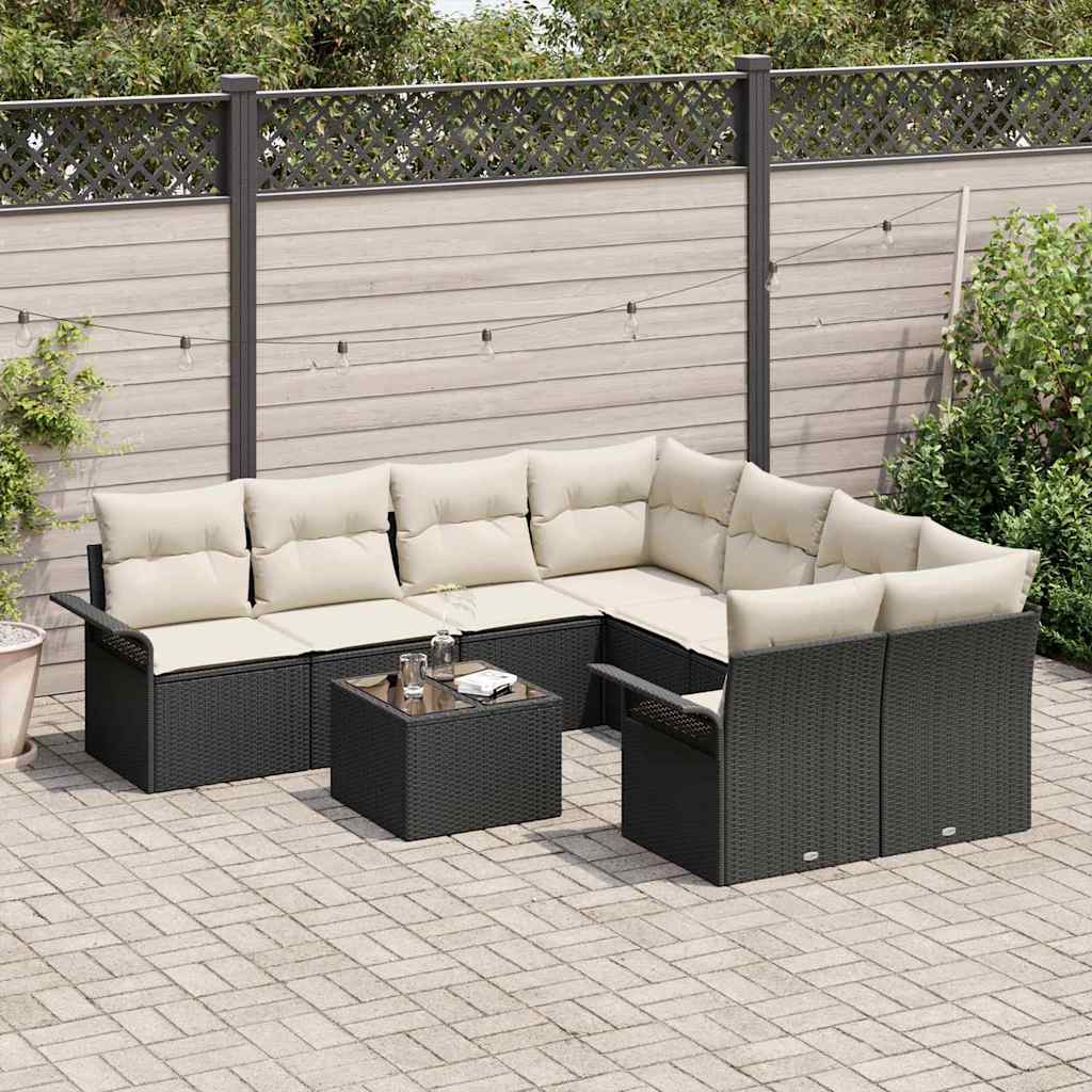Tuinbankenset 9 st Zwart en Crème poly rattan