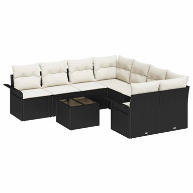 Tuinbankenset 9 st Zwart en Crème poly rattan