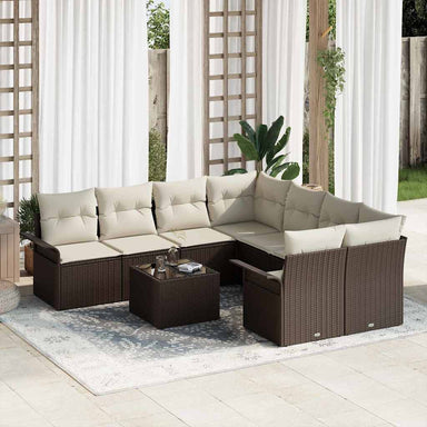 Tuinbankenset 9 st Bruin en Crème poly rattan