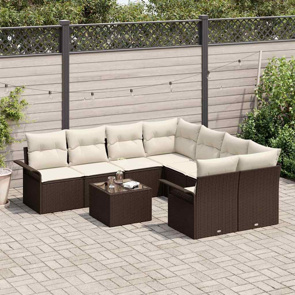 Tuinbankenset 9 st Bruin en Crème poly rattan
