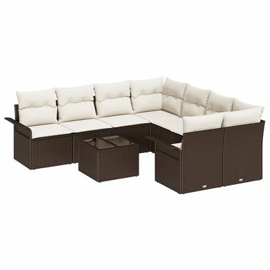 Tuinbankenset 9 st Bruin en Crème poly rattan