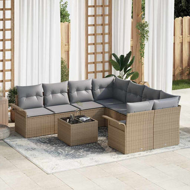 Tuinbankenset 9 st Beige en Grijs poly rattan