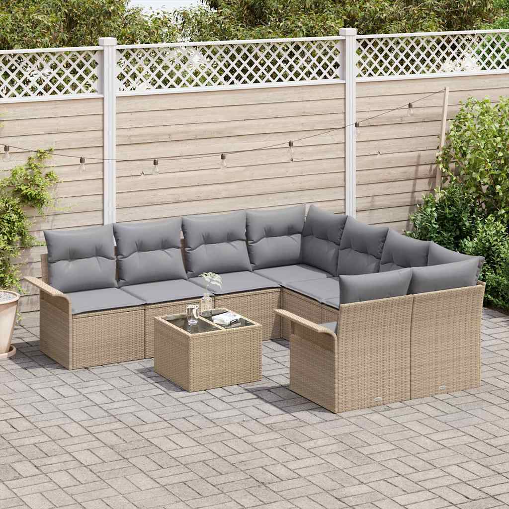Tuinbankenset 9 st Beige en Grijs poly rattan