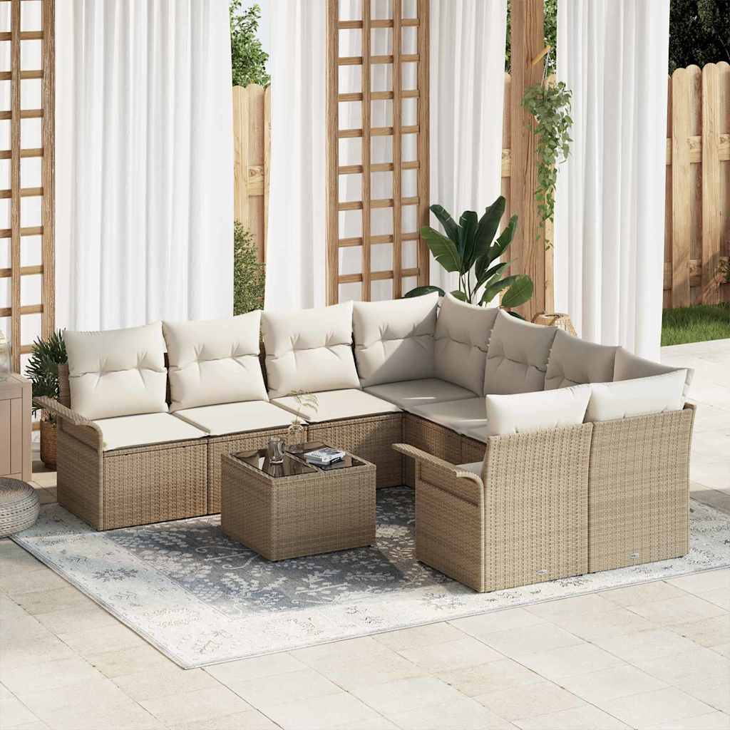 Tuinbankenset 9 st Beige en Crème poly rattan