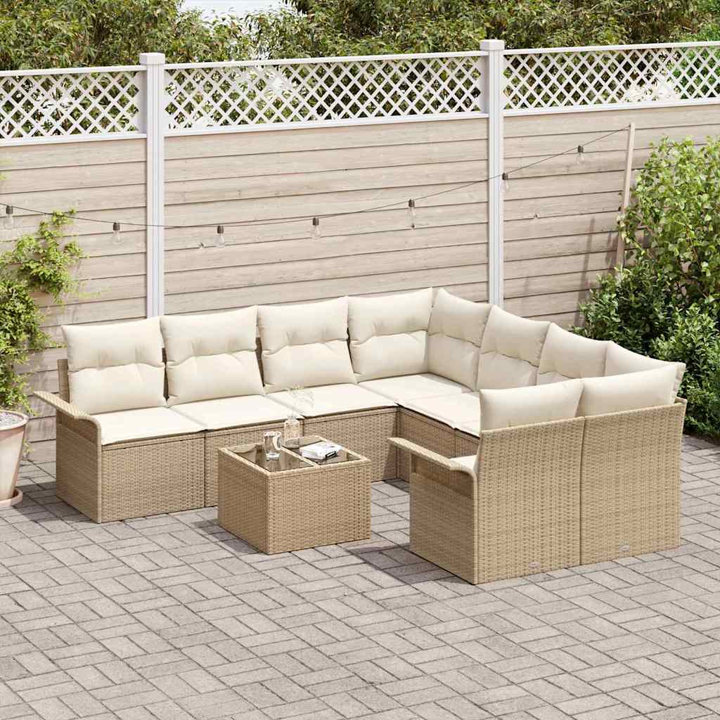 Tuinbankenset 9 st Beige en Crème poly rattan