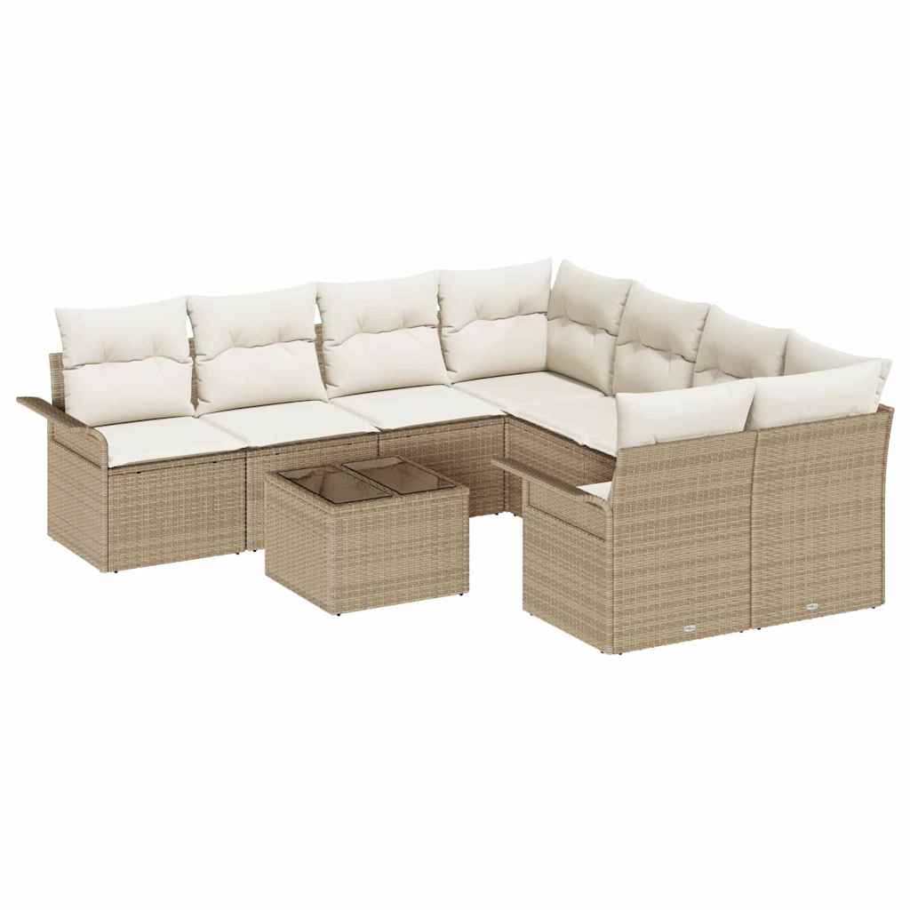 Tuinbankenset 9 st Beige en Crème poly rattan
