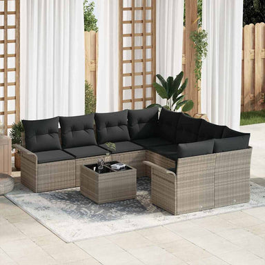 Tuinbankenset 9 st Licht Grijs en Donker Grijs poly rattan