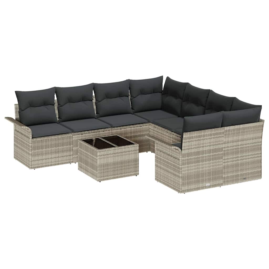 Tuinbankenset 9 st Licht Grijs en Donker Grijs poly rattan