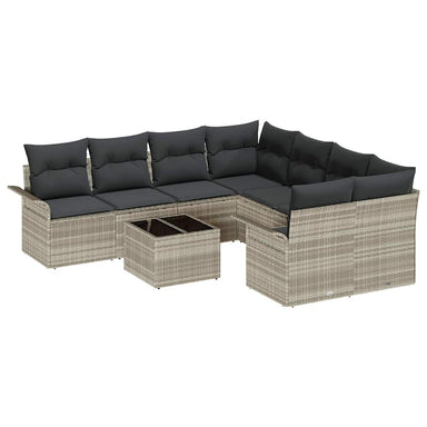 Tuinbankenset 9 st Licht Grijs en Donker Grijs poly rattan