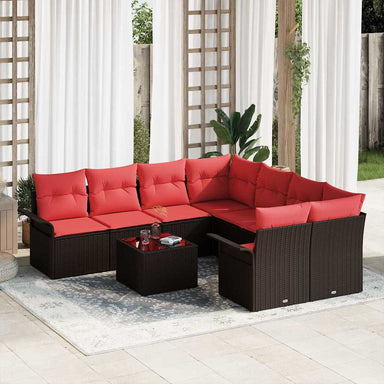 Tuin Sofa Set 9 st Beige en Rood poly rattan