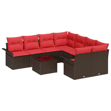 Tuin Sofa Set 9 st Beige en Rood poly rattan