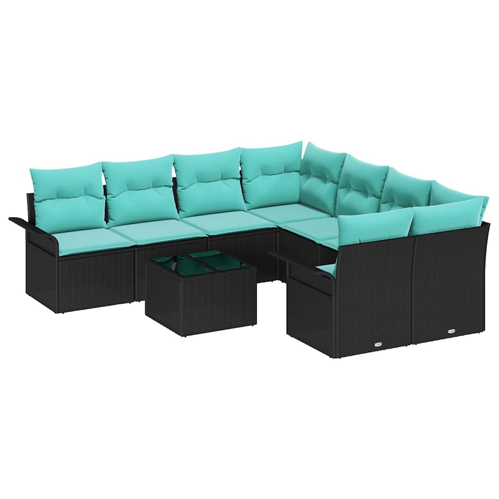 Tuin Sofa Set 9 st Zwart en Turquoise poly rattan