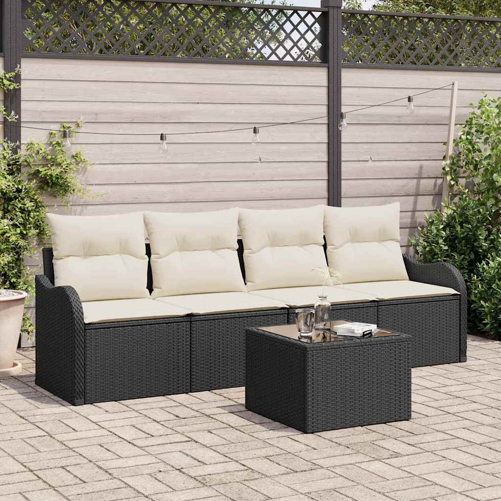 Tuin Sofa Set 5 st 4-Aantal zitplaatsen Zwart en Crème