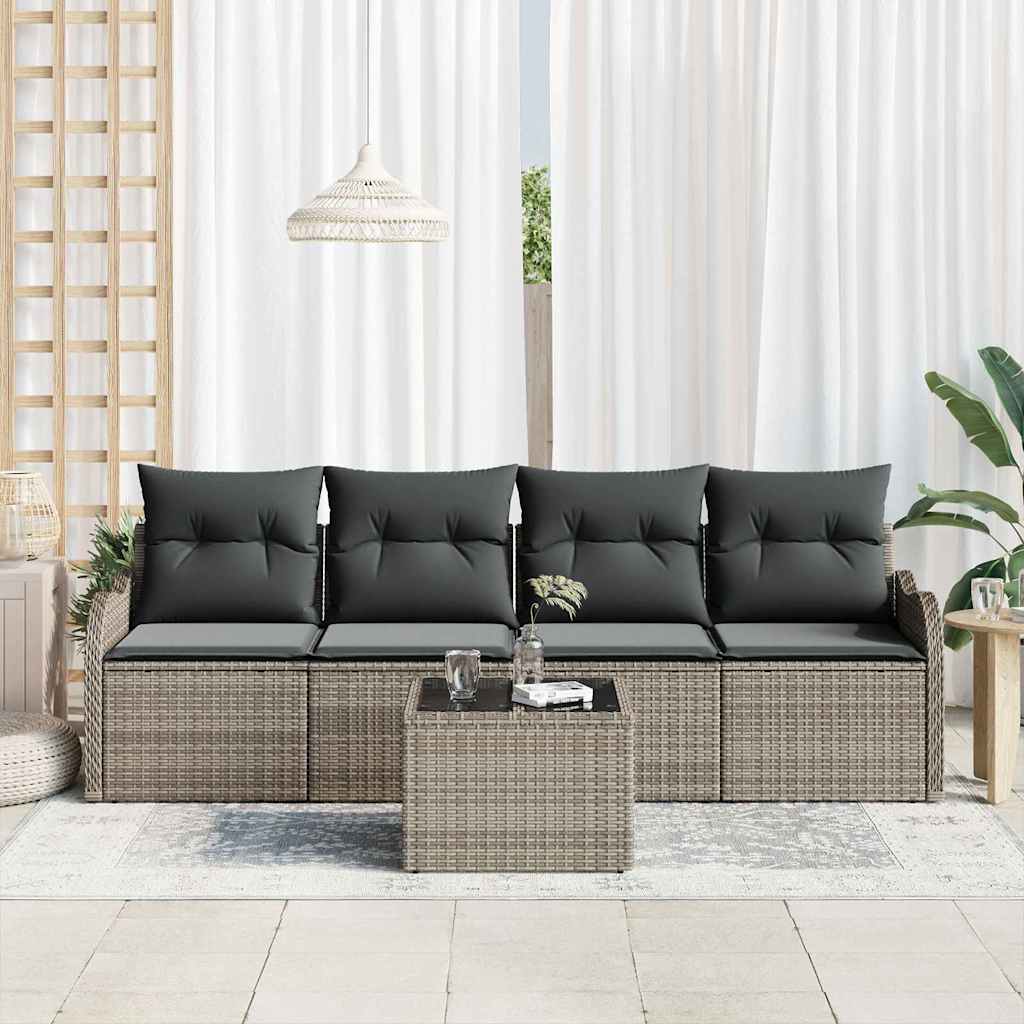 Tuin Sofa Set 5 st 4-Aantal zitplaatsen Grijs poly rattan