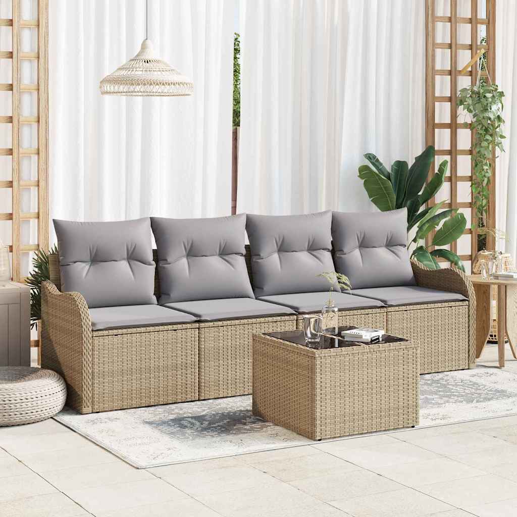 Tuin Sofa Set 5 st 4-Aantal zitplaatsen Beige en Grijs
