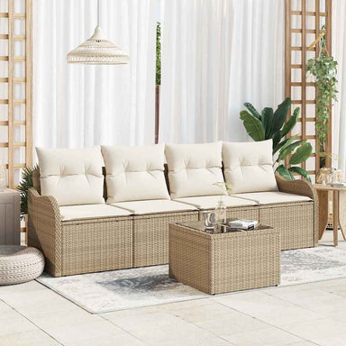 Tuin Sofa Set 5 pcs Beige en Crème Poly rattan, staal en glas