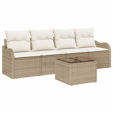 Tuin Sofa Set 5 pcs Beige en Crème Poly rattan, staal en glas