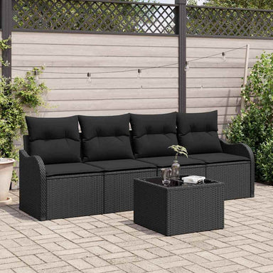 Tuin Sofa Set 5 st 4-Aantal zitplaatsen Zwart poly rattan