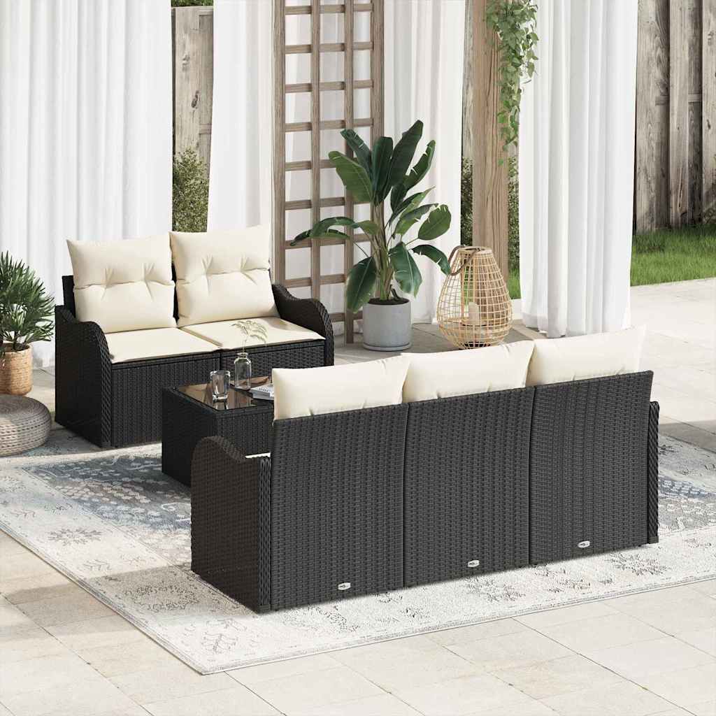Tuin Sofa Set 6 st 5-Aantal zitplaatsen Zwart en Crème
