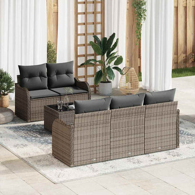 Tuin Sofa Set 6 st 5-Aantal zitplaatsen Grijs poly rattan