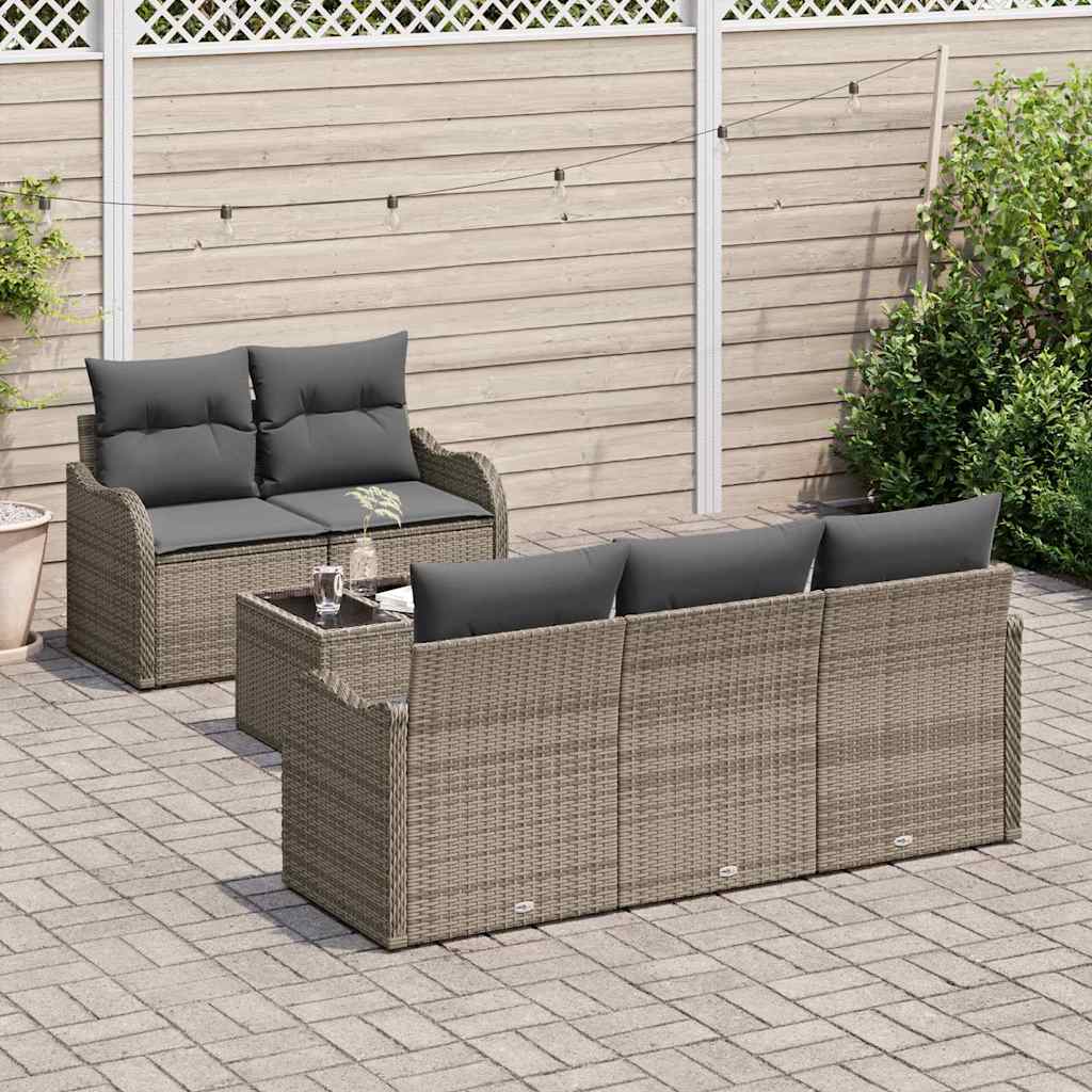 Tuin Sofa Set 6 st 5-Aantal zitplaatsen Grijs poly rattan