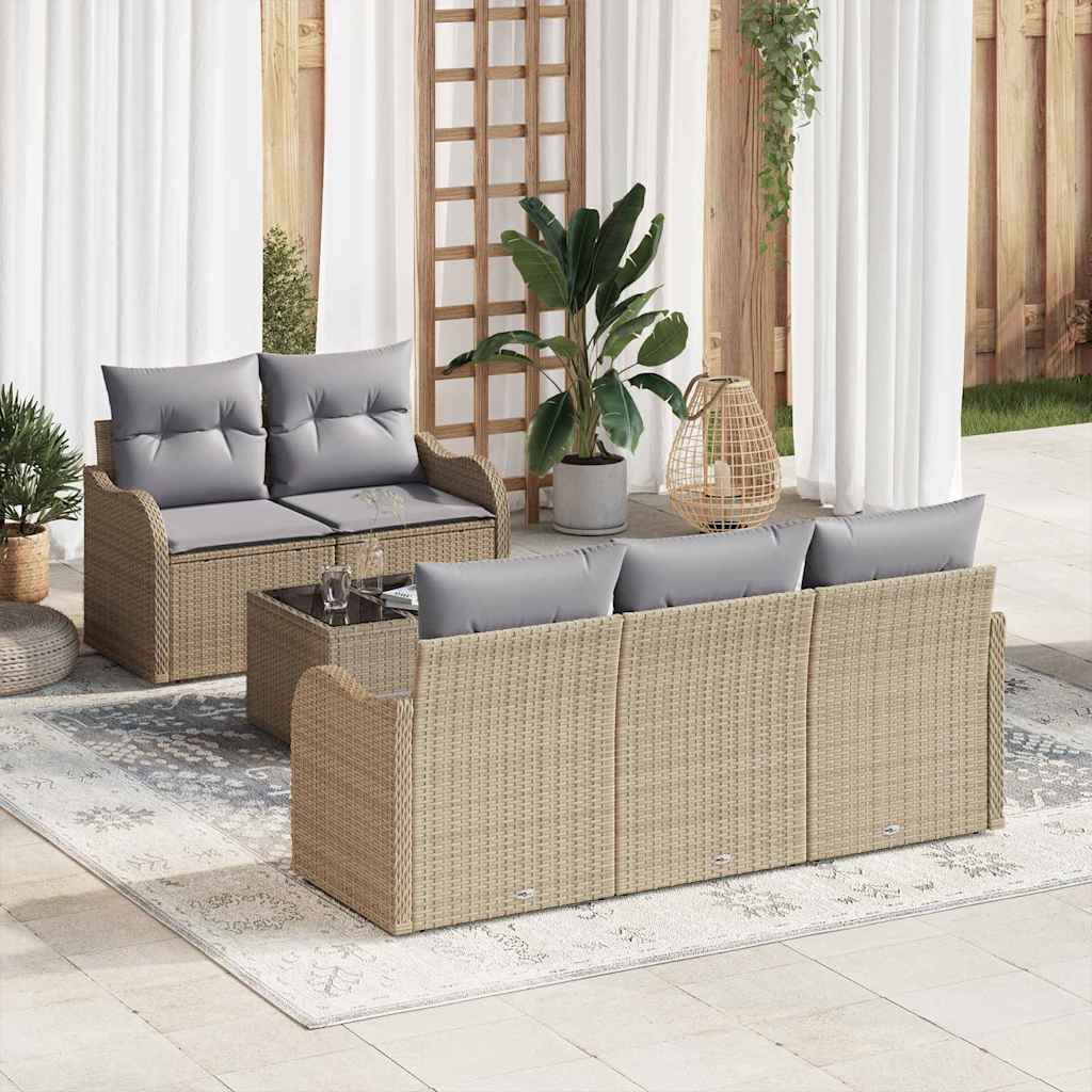 Tuin Sofa Set 6 st 5-Aantal zitplaatsen Beige en Grijs