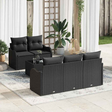 Tuin Sofa Set 6 st 5-Aantal zitplaatsen Zwart poly rattan