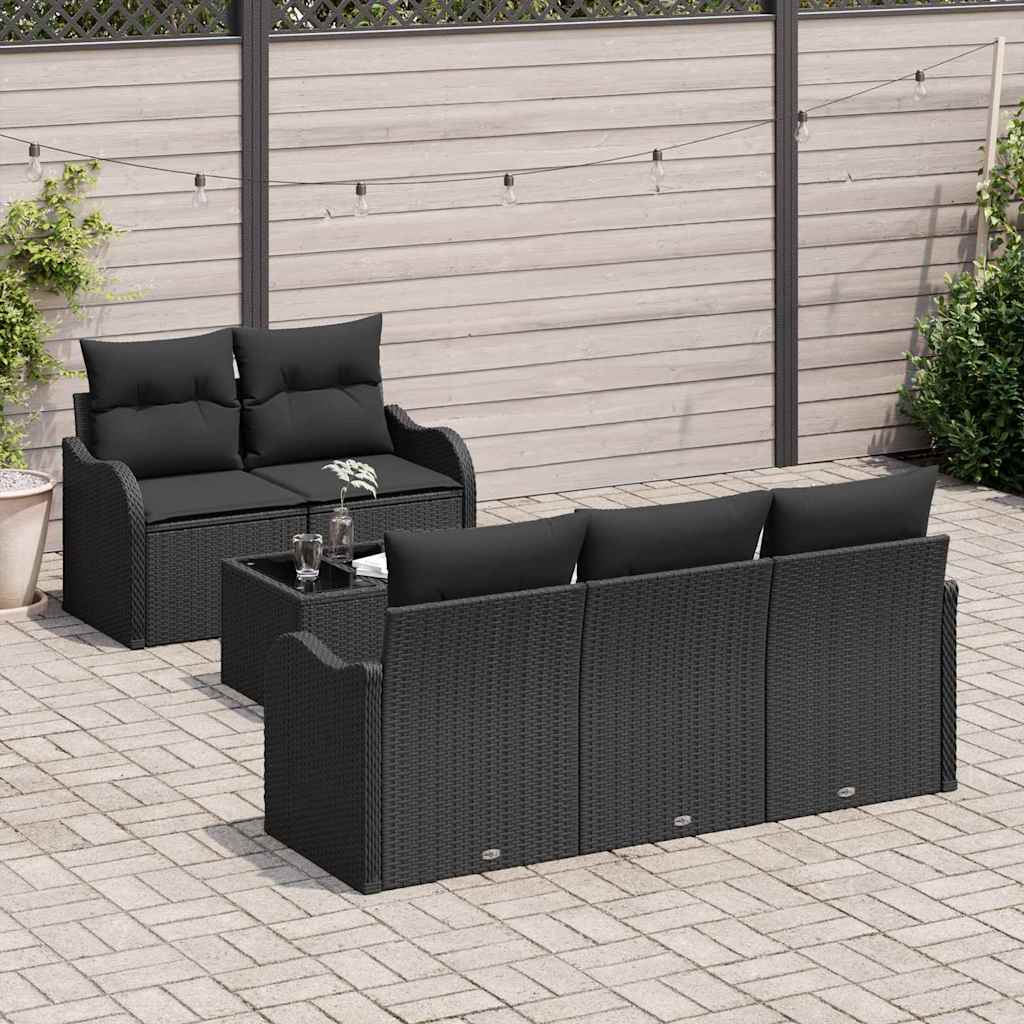 Tuin Sofa Set 6 st 5-Aantal zitplaatsen Zwart poly rattan