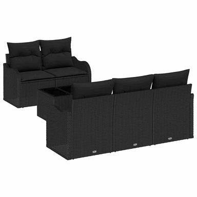 Tuin Sofa Set 6 st 5-Aantal zitplaatsen Zwart poly rattan