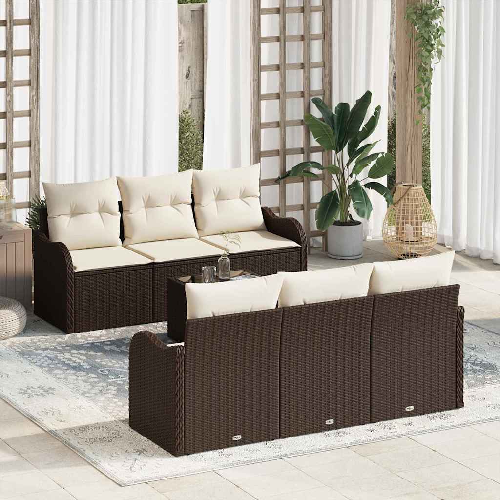 Tuin Sofa Set 7 st 6-Aantal zitplaatsen Bruin en Crème