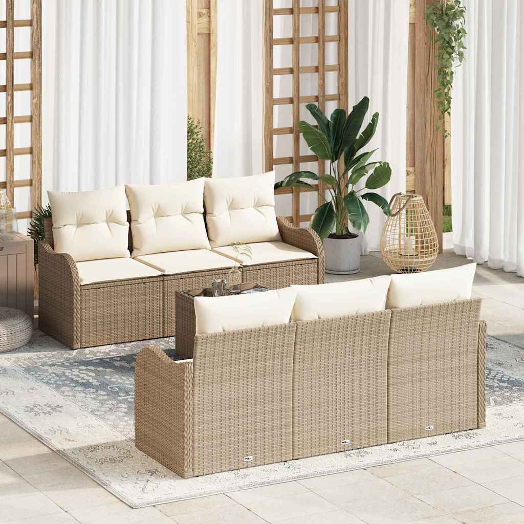 Tuin Sofa Set 7 pcs Beige en Crème Poly Riet en Staal en Glas