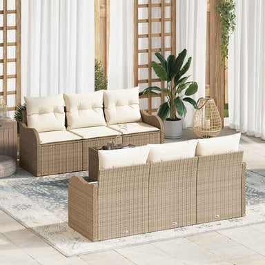 Tuin Sofa Set 7 pcs Beige en Crème Poly Riet en Staal en Glas